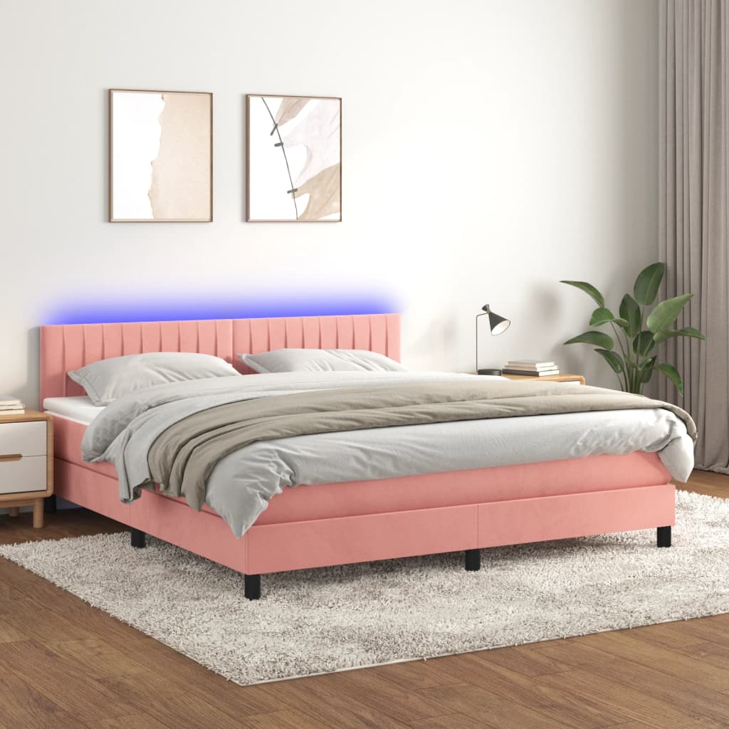 Sommier tapissier avec matelas et LED Rose 180x200 cm Velours