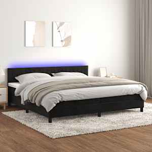 Box spring postel s matrací a LED černá 200x200 cm samet - obrázek 1