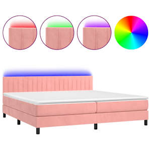 Box spring postel s matrací a LED růžová 200x200 cm samet - obrázek 2