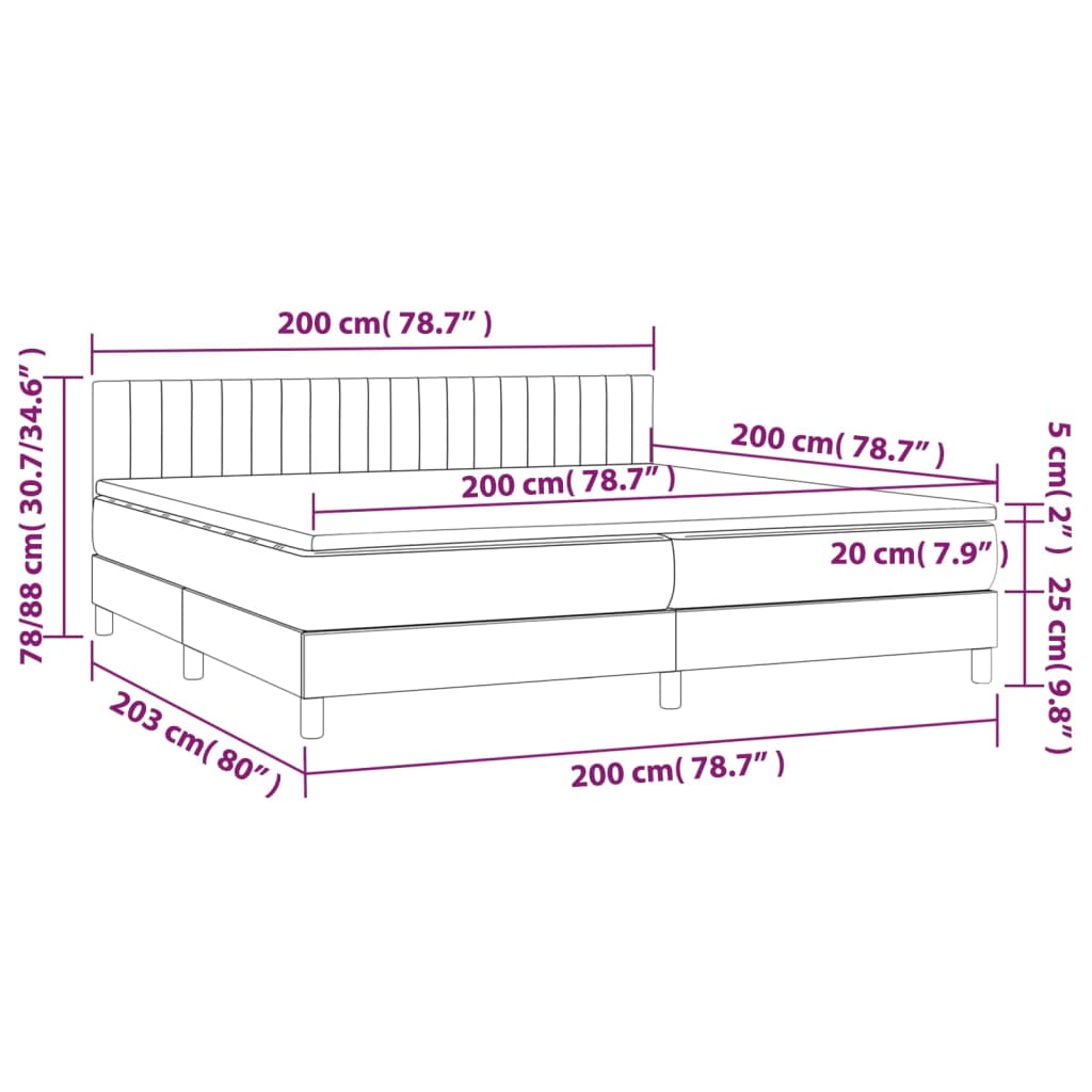 Pat continental cu saltea & LED, roz, 200x200 cm, catifea