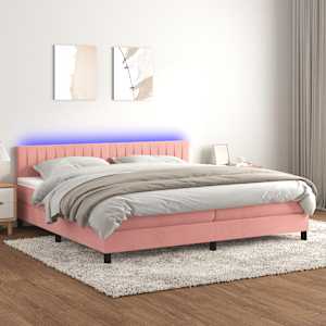 Box spring postel s matrací a LED růžová 200x200 cm samet - obrázek 1