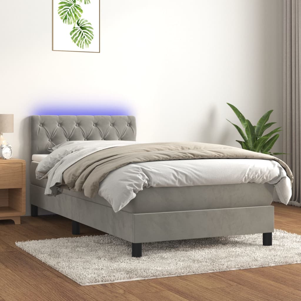 vidaXL Boxspringbett mit Matratze & LED Hellgrau 80x200 cm Samt