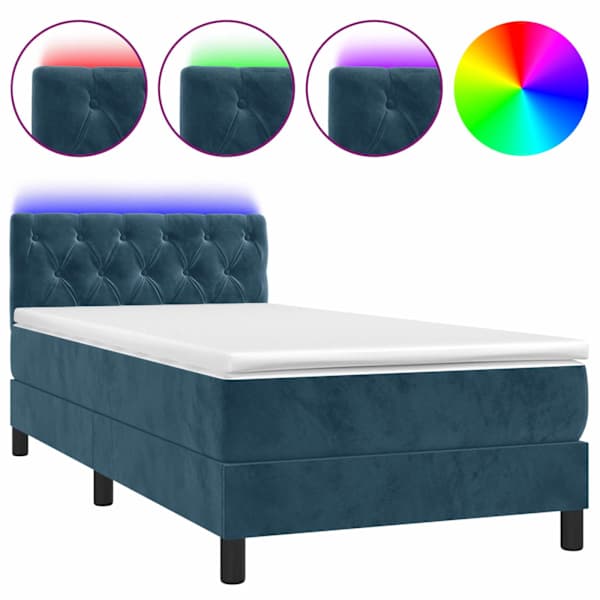 vidaXL kontinentaalvoodi madrats, LED, tumesinine, 80x200 cm, samet