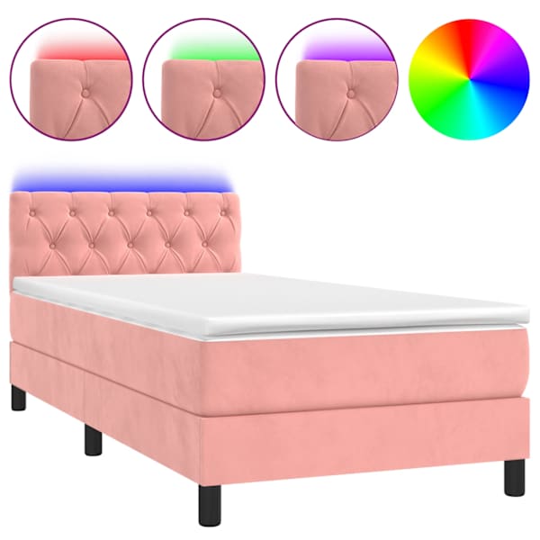 vidaXL kontinentaalvoodi madrats, LED, roosa, 80x200 cm, samet