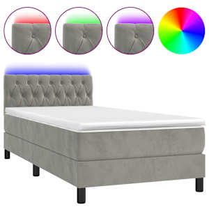 Box spring postel s matrací a LED světle šedá 90x190 cm samet - obrázek 2