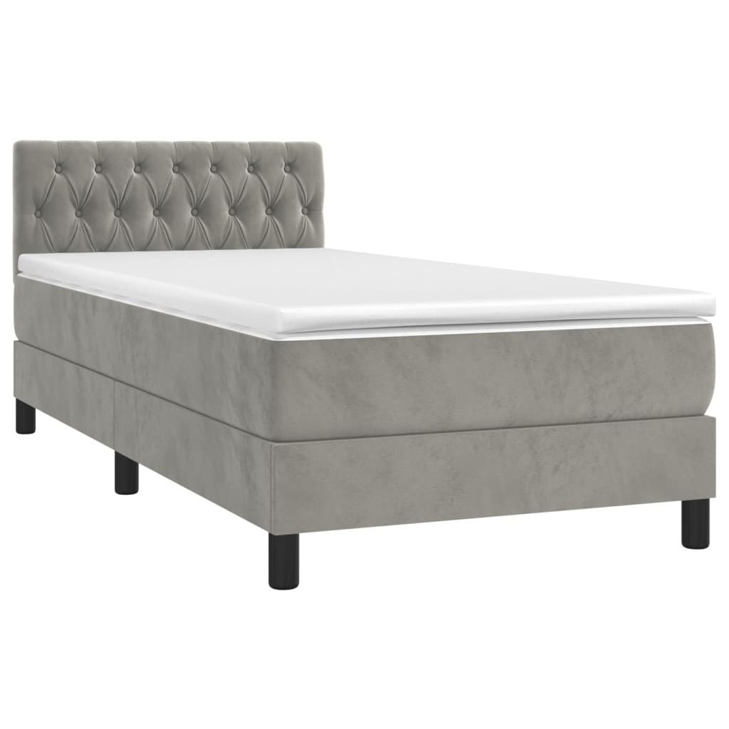 vidaXL Boxspring met matras en LED fluweel lichtgrijs 90x190 cm afbeelding