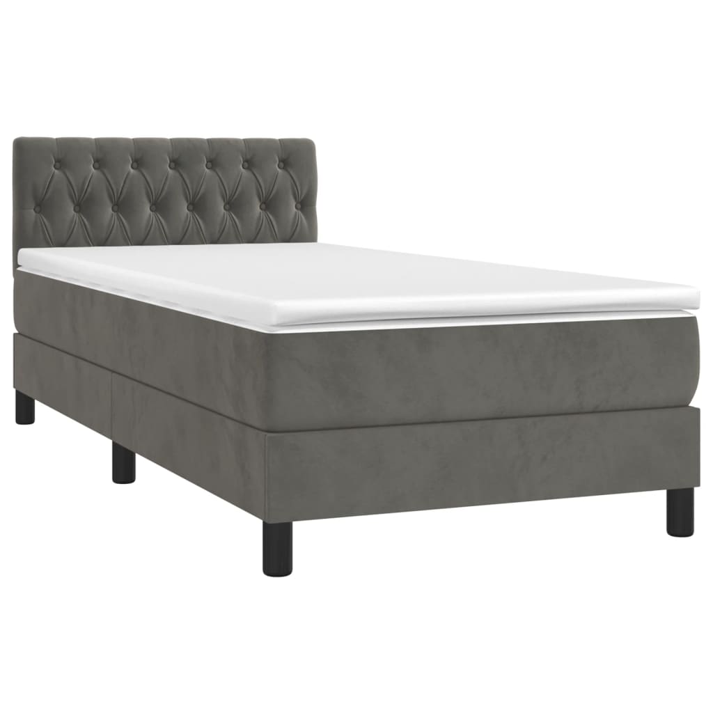 vidaXL Boxspring met matras en LED fluweel donkergrijs 90x190 cm afbeelding