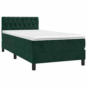Box spring postel s matrací a LED tmavě zelená 90x190 cm samet - obrázek 3