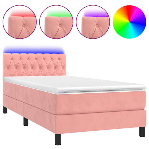 vidaXL kontinentaalvoodi madrats, LED, roosa, 90x190 cm, samet