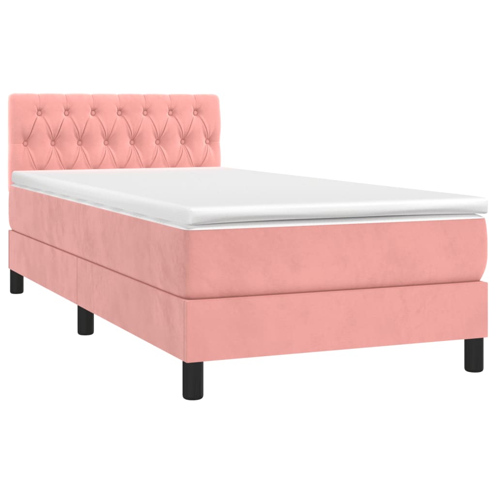 vidaXL Boxspring met matras en LED fluweel roze 90x190 cm afbeelding