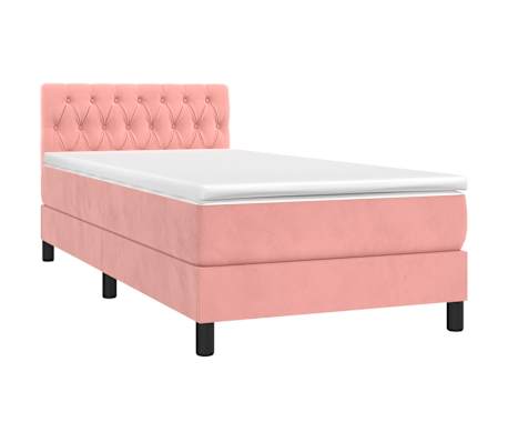 vidaXL Box spring postel s matrac&iacute; a LED růžov&aacute; 90x190 cm samet