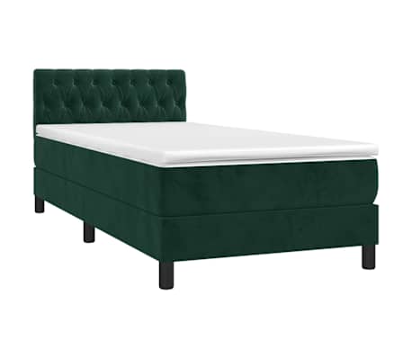 vidaXL Box Spring Bed with Mattress&LED Dark Green 90x200cm Velvet