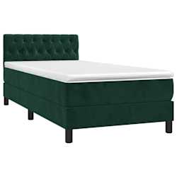 vidaXL Box Spring Bed with Mattress&LED Dark Green 90x200cm Velvet