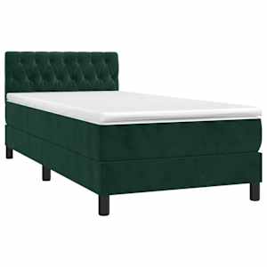 vidaXL Box Spring Bed with Mattress&LED Dark Green 90x200cm Velvet