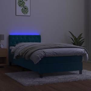 Box spring postel s matrací a LED tmavě modrá 90x200 cm samet - obrázek 4