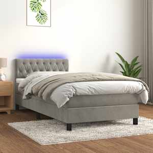 Box spring postel s matrací a LED světle šedá 100x200 cm samet - obrázek 1