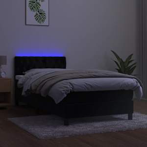 Box spring postel s matrací a LED černá 100x200 cm samet - obrázek 4
