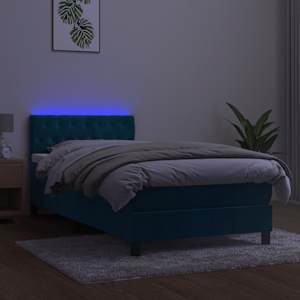 Box spring postel s matrací a LED tmavě modrá 100x200 cm samet - obrázek 4