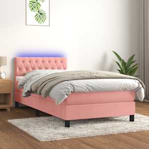 Box spring postel s matrací a LED růžová 100x200 cm samet - obrázek 1