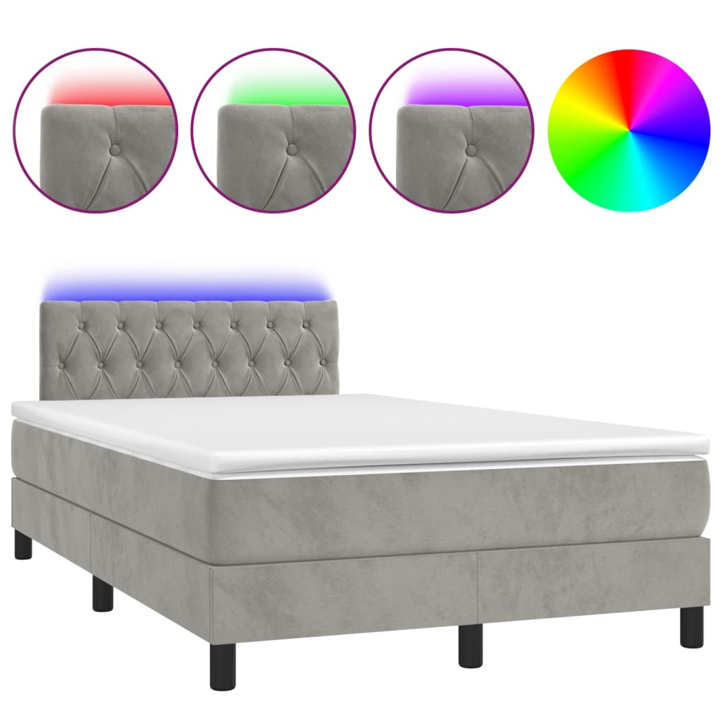 Thumbnail - vidaXL Boxspringbett mit Matratze & LED Hellgrau 120x200 cm Samt