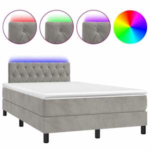 Box spring postel s matrací a LED světle šedá 120x200 cm samet - obrázek 2