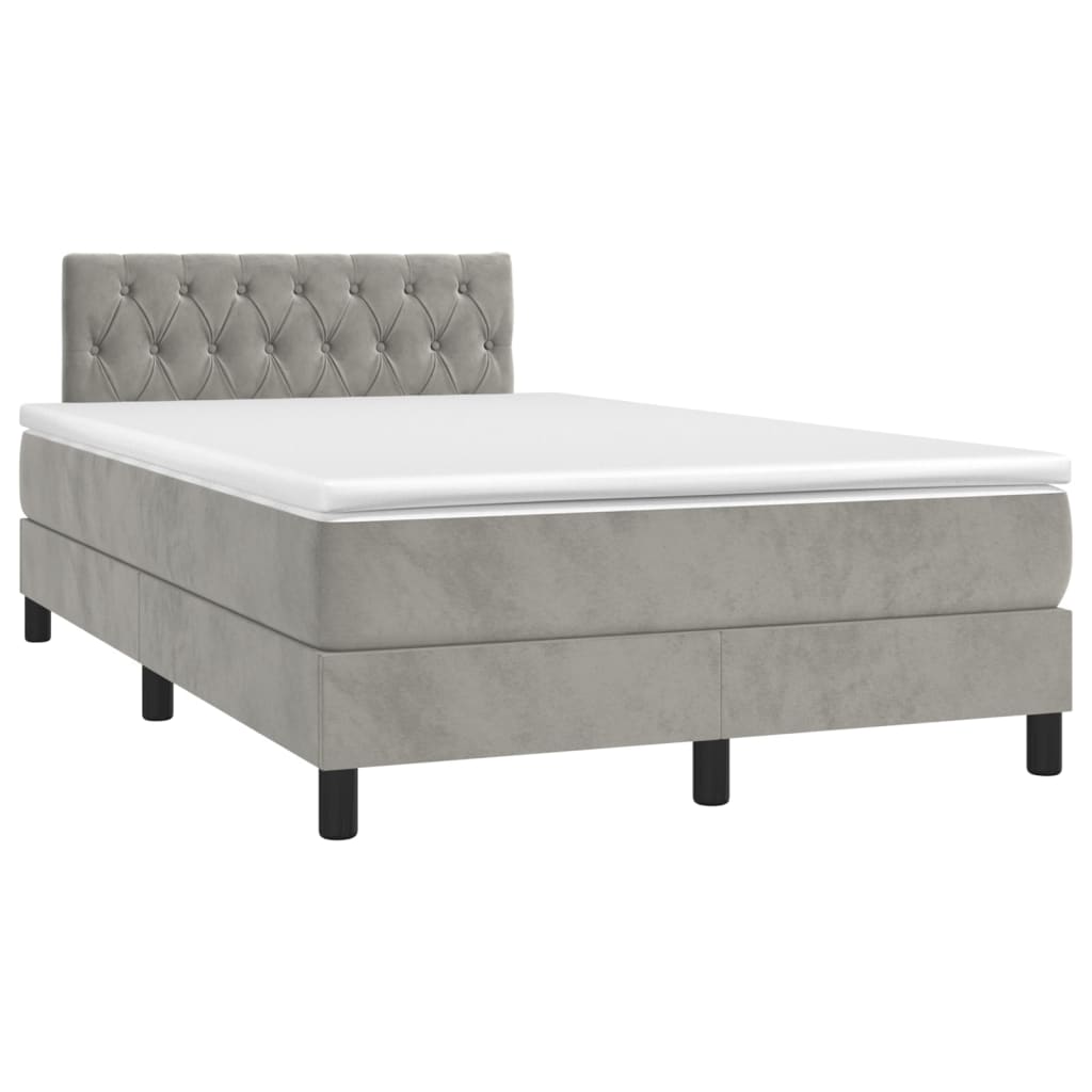 Thumbnail - vidaXL Boxspringbett mit Matratze & LED Hellgrau 120x200 cm Samt