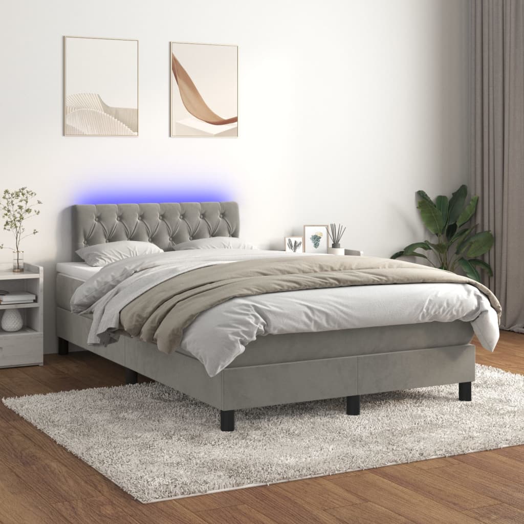 vidaXL Boxspringbett mit Matratze & LED Hellgrau 120x200 cm Samt