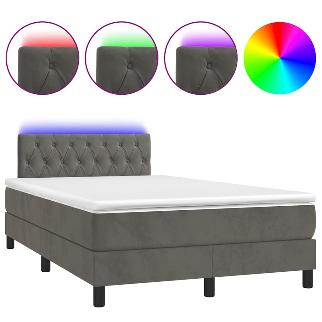 vidaXL Boxspring met matras en LED fluweel donkergrijs 120x200 cm grijs, foto 3