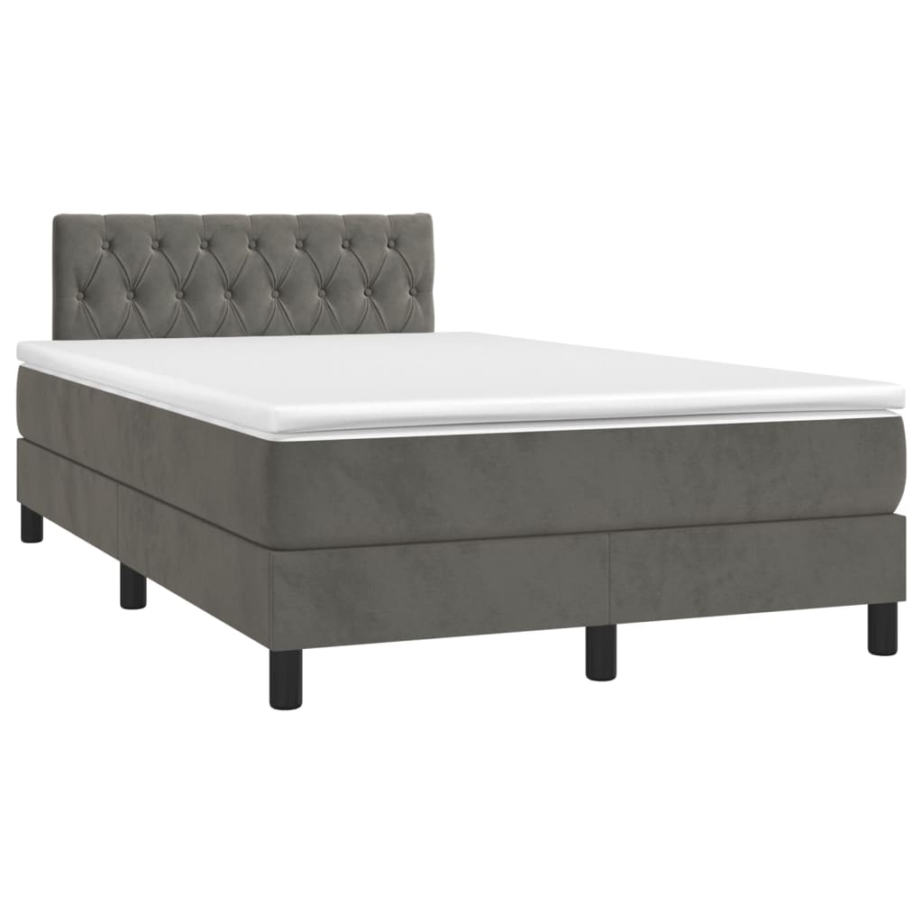 vidaXL Boxspring met matras en LED fluweel donkergrijs 120x200 cm afbeelding