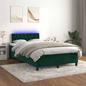 Box spring postel s matrací a LED tmavě zelená 120x200 cm samet - obrázek 1
