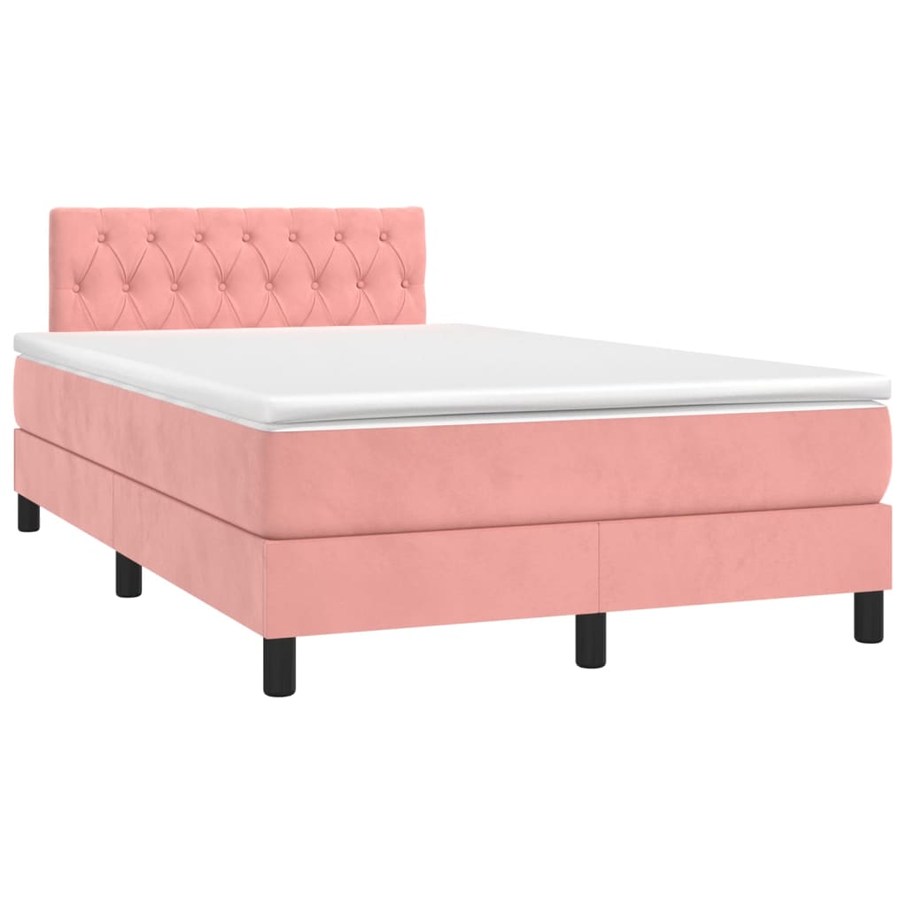 vidaXL Boxspring met matras en LED fluweel roze 120x200 cm afbeelding