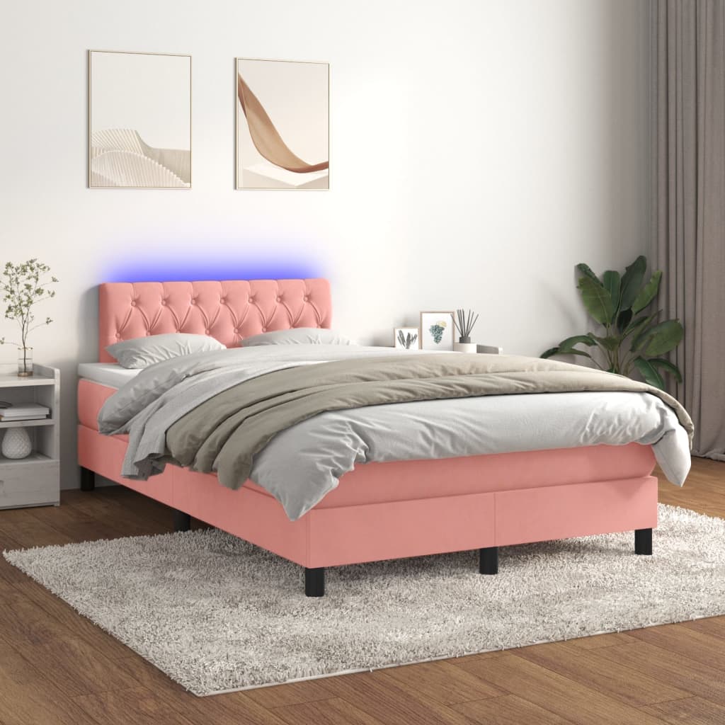 vidaXL Sommier tapissier avec matelas et LED Rose 120x200cm Velours