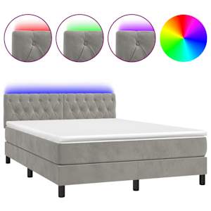 Box spring postel s matrací a LED světle šedá 140x190 cm samet - obrázek 2