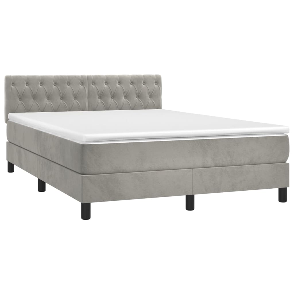 vidaXL Boxspring met matras en LED fluweel lichtgrijs 140x190 cm afbeelding