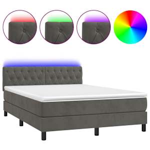 Box spring postel s matrací a LED tmavě šedá 140x190 cm samet - obrázek 2