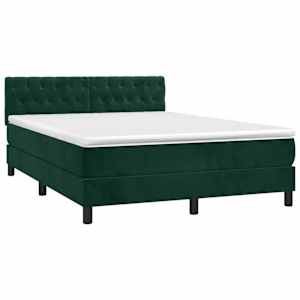 Box spring postel s matrací a LED tmavě zelená 140x190 cm samet - obrázek 2