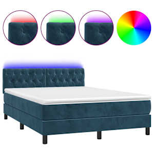 Box spring postel s matrací a LED tmavě modrá 140x190 cm samet - obrázek 2