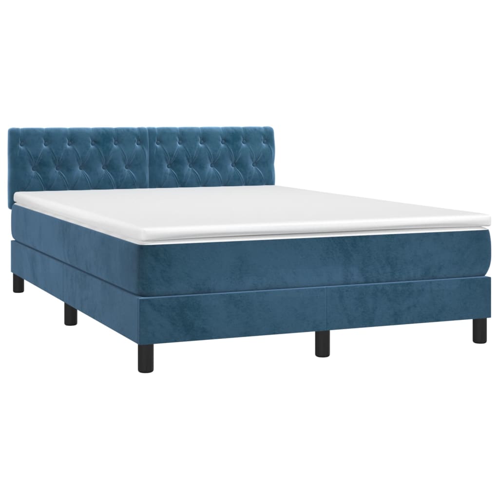 vidaXL Boxspring met matras en LED fluweel donkerblauw 140x190 cm afbeelding