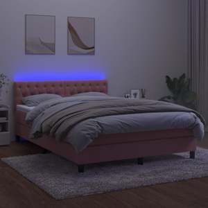 Box spring postel s matrací a LED růžová 140x190 cm samet - obrázek 4