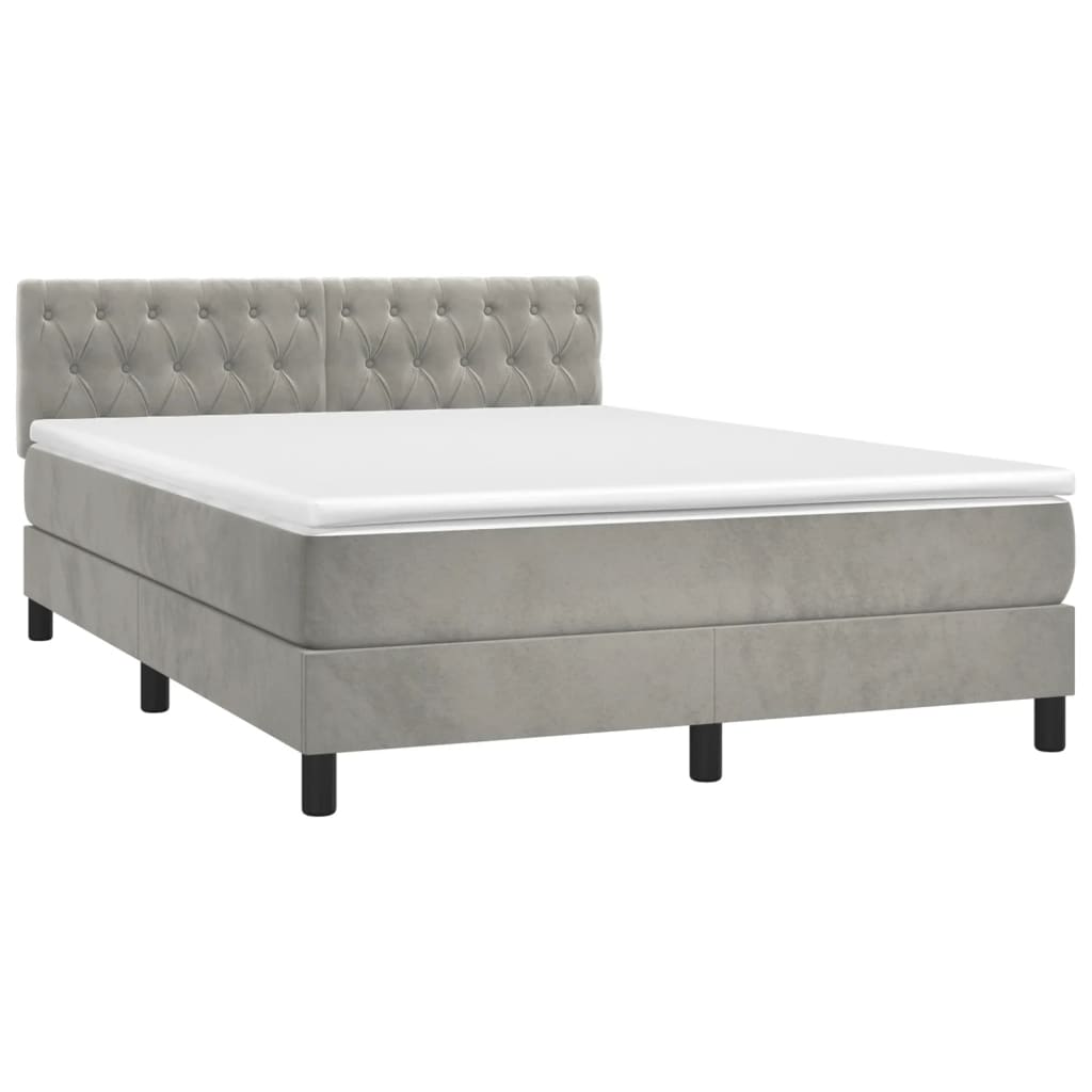 vidaXL Boxspring met matras en LED fluweel lichtgrijs 140x200 cm afbeelding