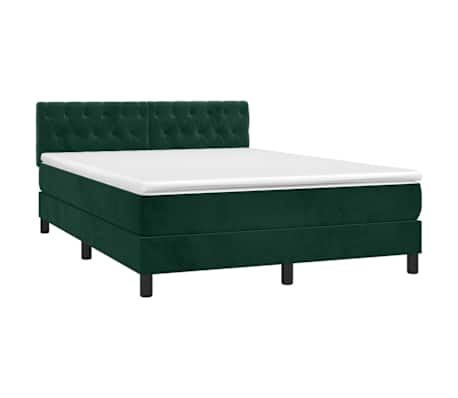 vidaXL Box Spring Bed with Mattress&LED Dark Green 140x200cm Velvet