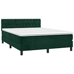 vidaXL Box Spring Bed with Mattress&LED Dark Green 140x200cm Velvet
