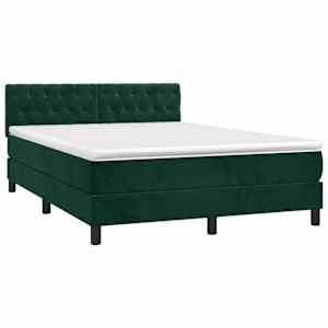 vidaXL Box Spring Bed with Mattress&LED Dark Green 140x200cm Velvet