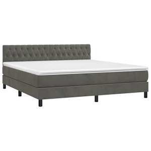 Box spring postel s matrací a LED tmavě šedá 160x200 cm samet - obrázek 3