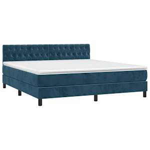 Box spring postel s matrací a LED tmavě modrá 160x200 cm samet - obrázek 3