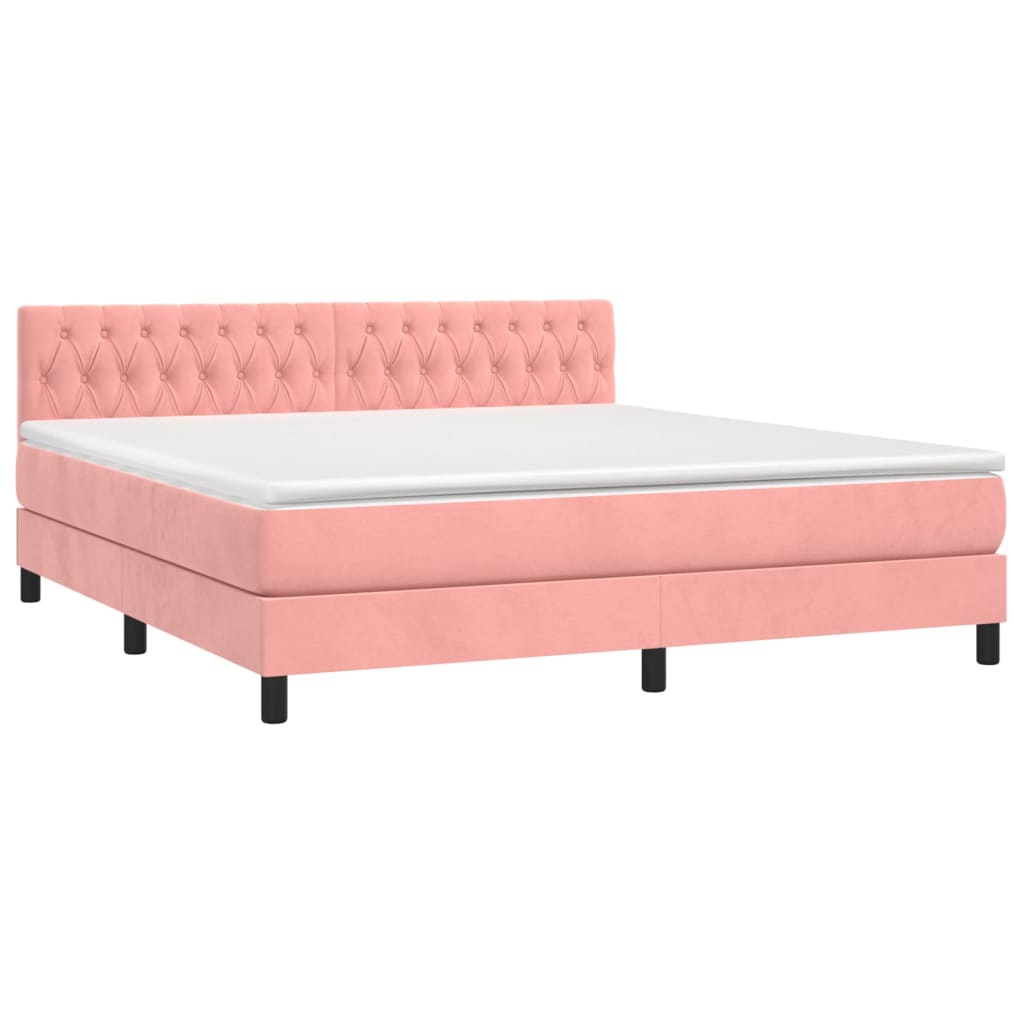 vidaXL Boxspring met matras en LED fluweel roze 160x200 cm afbeelding