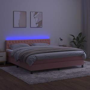 Box spring postel s matrací a LED růžová 160x200 cm samet - obrázek 4