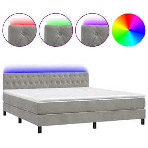 Box spring postel s matrací a LED světle šedá 180x200 cm samet - obrázek 2