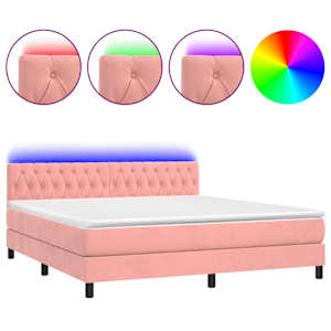Box spring postel s matrací a LED růžová 180x200 cm samet - obrázek 2