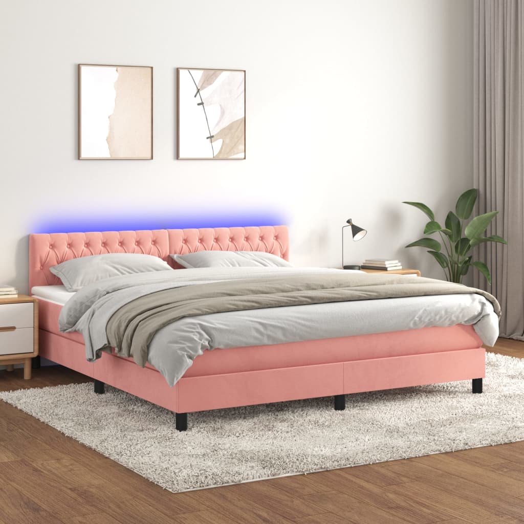 Sommier tapissier avec matelas et LED Rose 180x200 cm Velours